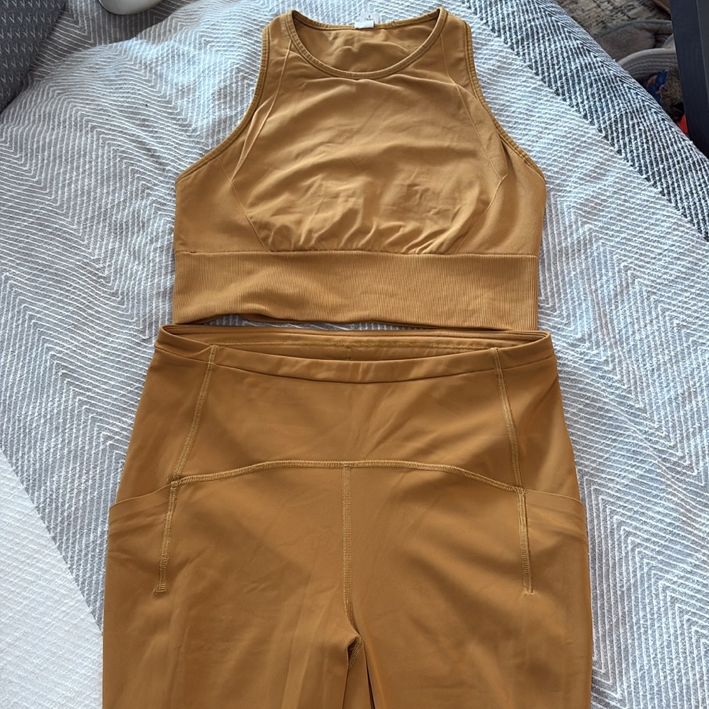 Lululemon mustard yellow leggings and matching tank. Great condition